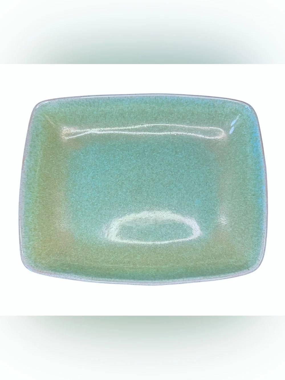 1940’s Signed Glidden Pottery Speckled Matrix Turquoise Glazed Tray Dish
